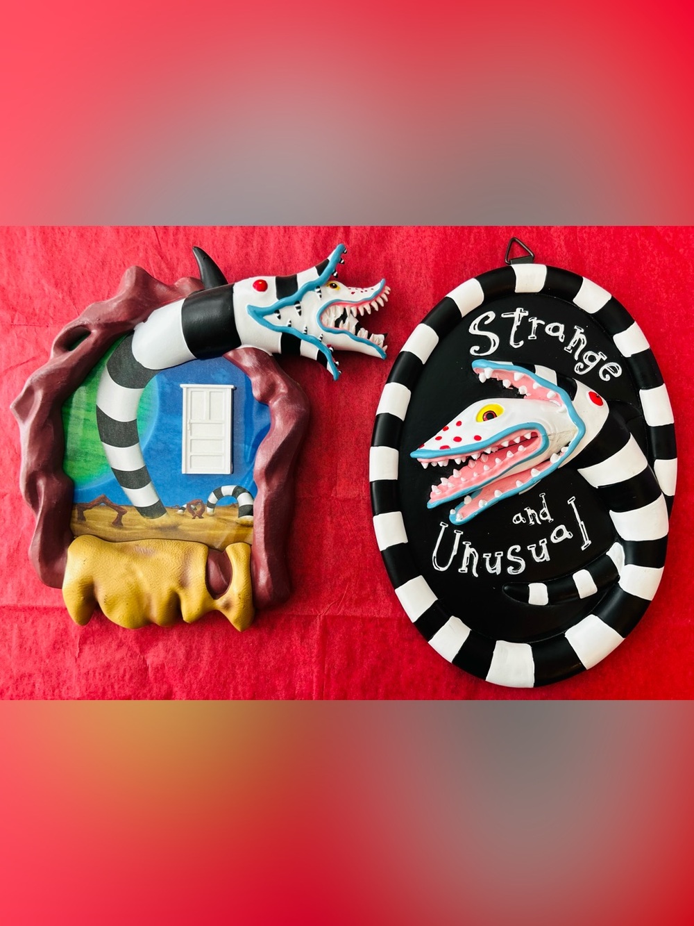 2xResin Beetlejuice Sandworm Decorations Halloween Tim Burton 10”&8.5” Heavy